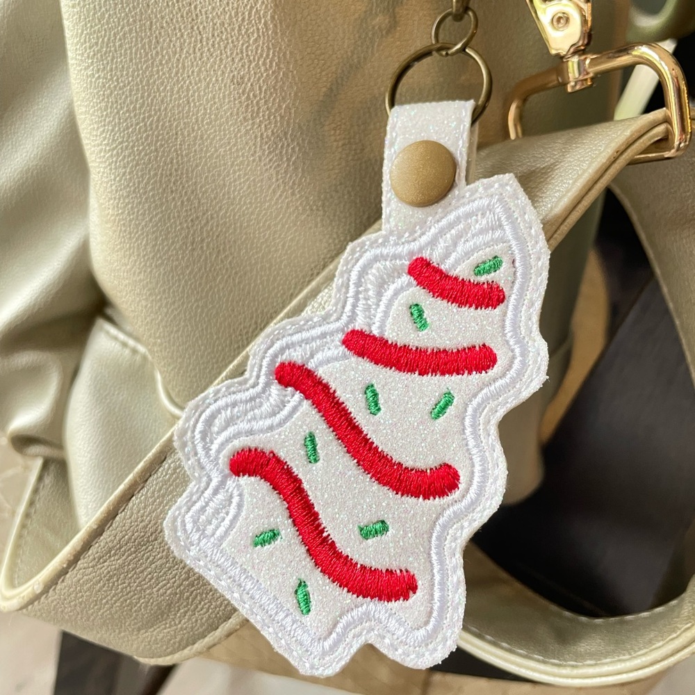 Christmas tree cake snap tab keychain and bag charm